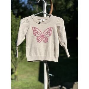 Janie & Jack Sweater Size 12-18 Months Butterfly Puff Sleeve Sweater Khaki Pink